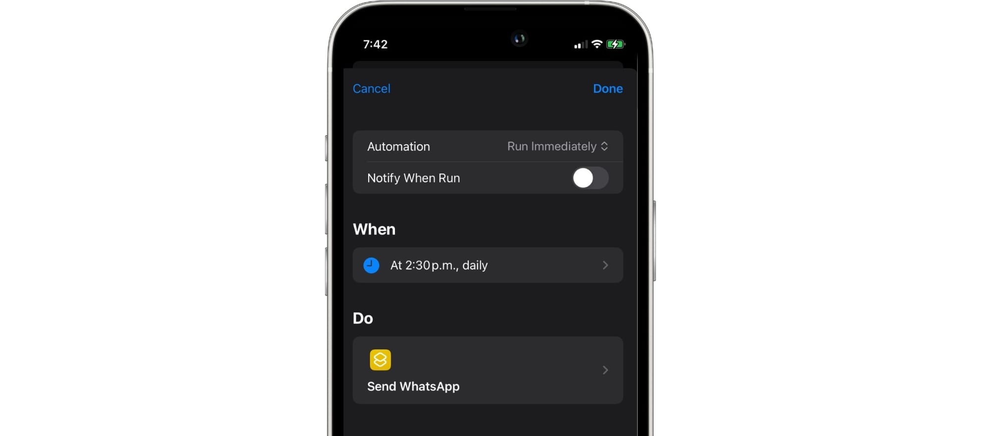 How to Schedule WhatsApp Messages with Shortcuts and Automation on iOS