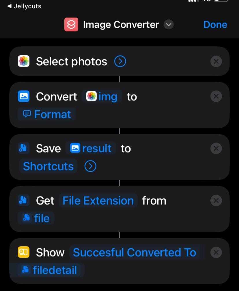 Tutorial to Create an Image Converter Shortcut with Jellycuts